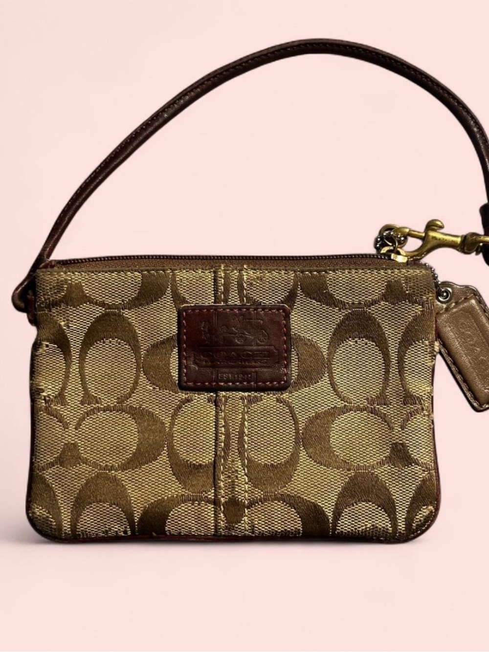 Coach Signature Canvas Wristlet in Brown